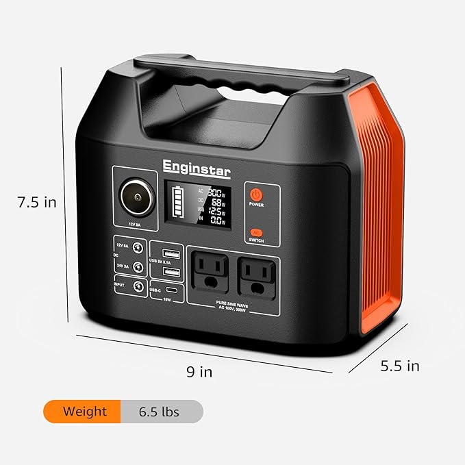 EnginStar Portable Power Station 300W 296Wh Battery Bank with 110V Pure Sine Wave AC Outlet for Outdoors Camping Hunting and Emergency, 80000mAh Backup Battery Power Supply for CPAP