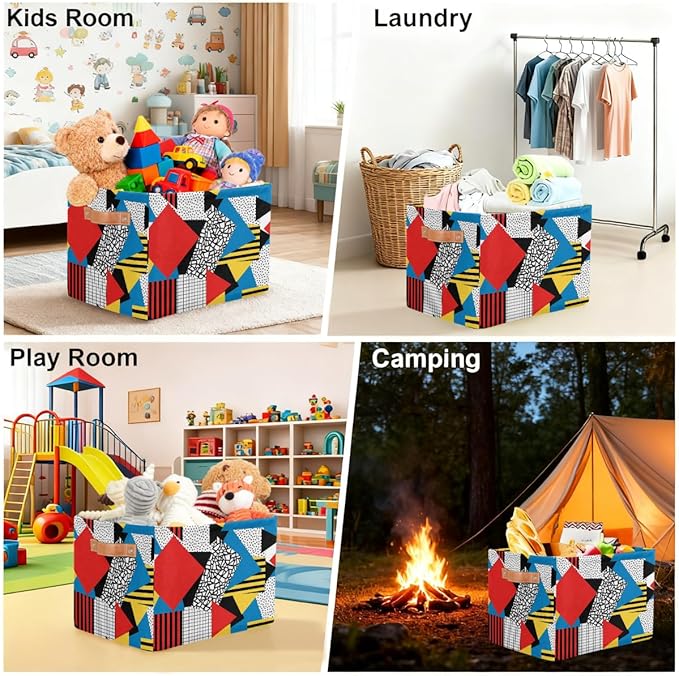 Large Storage Bins - Colorful Geometric Art Collapsible Rectangle Shelf Closet Organizer Baskets for Kids Dirty Clothes, Toys, Nursery, Bathroom, Bedroom, Home Decor Gift Basket