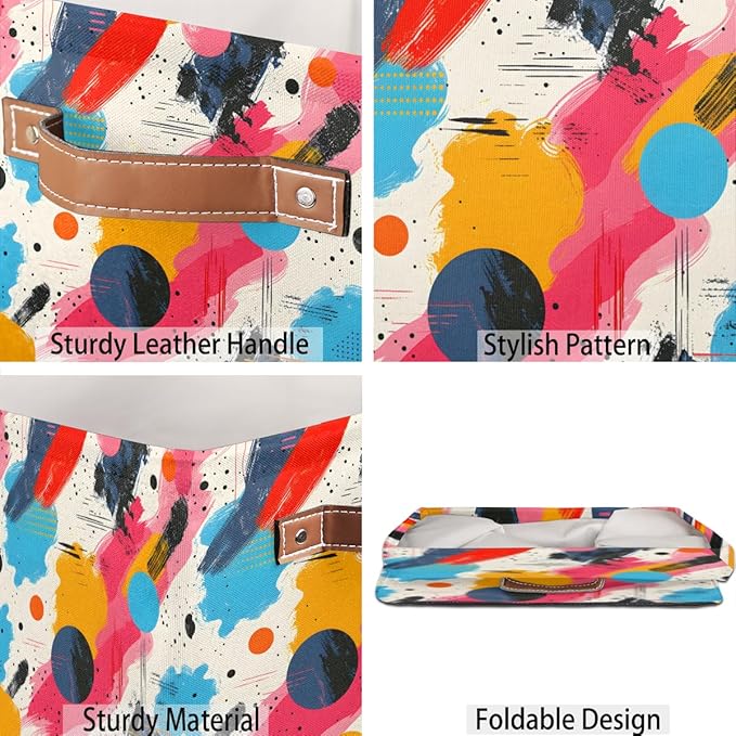 TropicalLife 13x13x13 Inch Large Fabric Storage Cube Abstract Art Painting Foldable Storage Bin with Handles Organizer Boxes Cube Basket for Shelves Organizing Closet