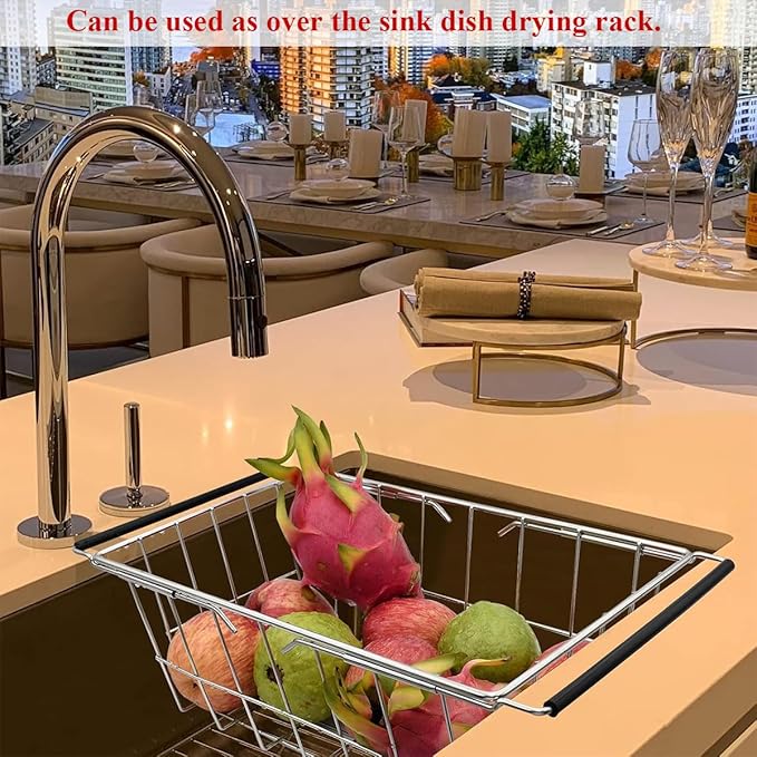Orgneas Expandable Chest Freezer Basket, Stainless Steel Hanging Deep Freezer Organizer Bins Adjustable Handles (16.5" ~ 20") Wire Basket Storage Rack, Fits 5 Cu.FT and 7 Cu.Ft Chest Freezer