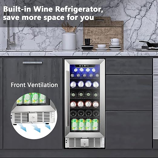 COWSAR Wine Fridge 15inch Beverage Refrigerator 2.9 Cu.Ft. Freestanding or Under Counter Cooler Stainless Steel Beer Fridge Mini ETL Approved