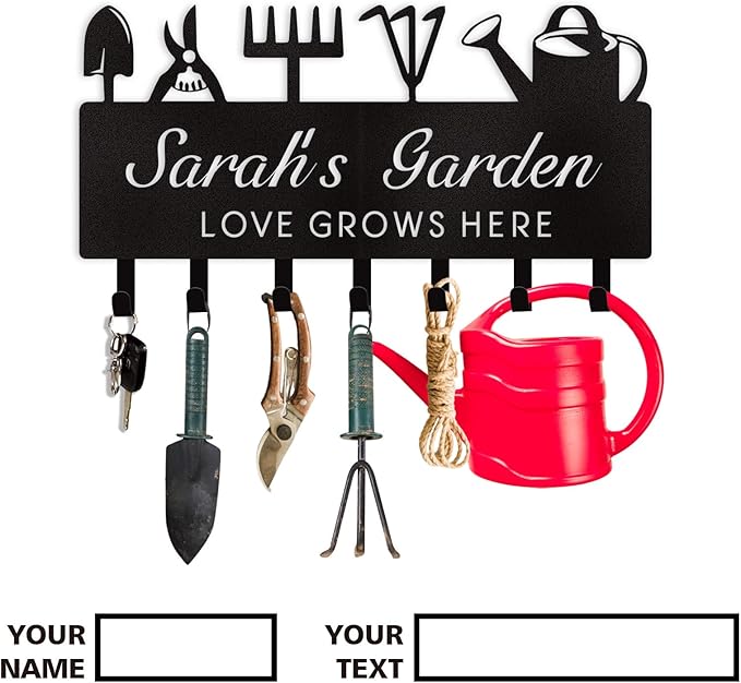 Personalized Key Holder for Wall, Custom Name Wall Mounted Black Key Hanger with Horticultural Garden Design, Key Racks Organizer for Hallway Entryway Front Door Storeroom Decor