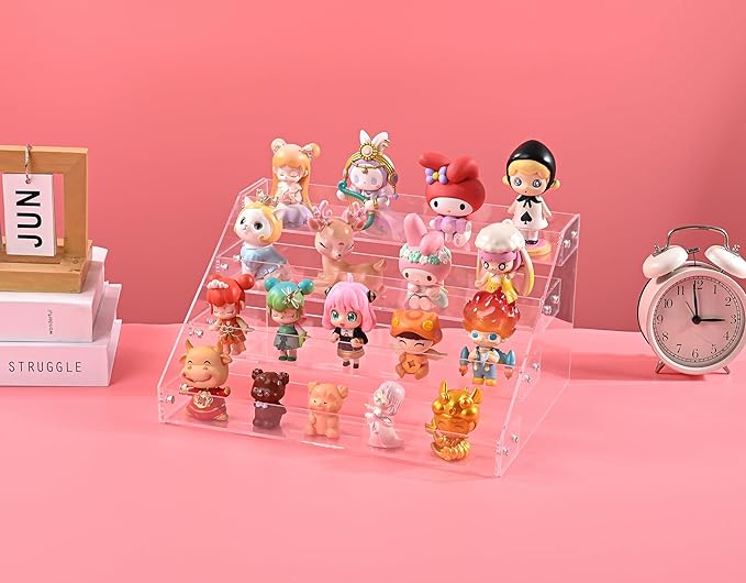 12" Acrylic Riser Display Stands - 4 Tier Clear Acrylic Display Shelf, Double Sided Usable, Makeup Organizer Perfume Organizer, Acrylic Shelves for Funko Pop Figures , Cupcake, Candy Food