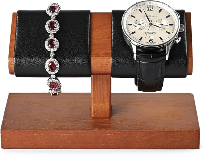 Oirlv Solid Wood Double Watch Display Stand Watch Bracelet Organizer（Black）