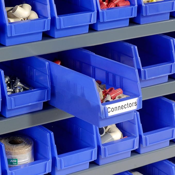 Global Industrial 7 Shelf Steel Shelving with (48) 4" H Plastic Shelf Bins, Blue, 36" W x 12" D x 39" H, Single-Sided Open Shelving with 48 Plastic Shelf Bins