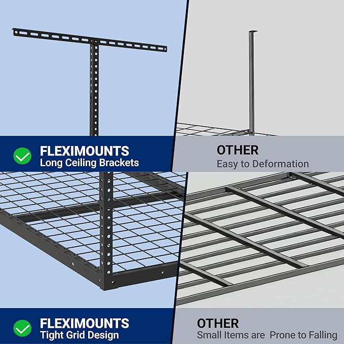 FLEXIMOUNTS 4x4FT Garage Storage Rack Overhead, Adjustable Ceiling Storage Racks, Metal Garage Organization System with 350LBS Weight Capacity(Black), Classic Series