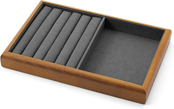 Oirlv Solid Wood Multifunctional Ring Earrings Studs Bangle Jewelry Organizer Tray Jewelry Drawer Organizer(Grey)