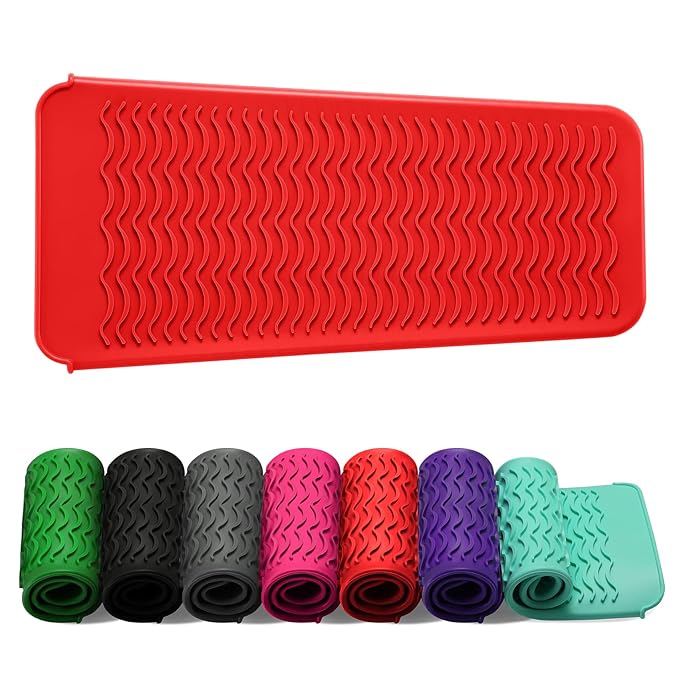 ZAXOP Resistant Silicone Mat Pouch for Flat Iron, Curling Iron,Hot Hair Tools (Red)