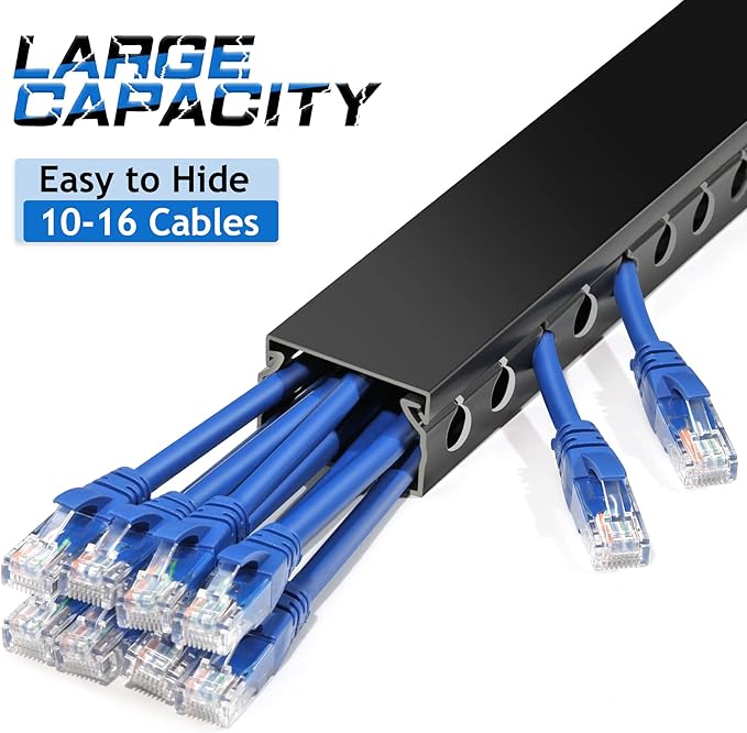 ZhiYo Cable Raceway 156in(4X L39in), Server Rack Cable Management Under Desk Cord Organizer, Electrical Safe PVC Cable Channel Open Slot Wire Raceway for Network/PC/TVs, Wire Duct H1 x W1.6in Black