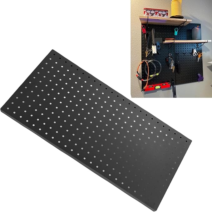 3Pcs Metal Pegboard Panels, 24x12inch Steel Black Pegboards Wall Organizer, 130lbs Heavy Duty Peg Board for Walls Home, Garage Tool Storage, Office Organization