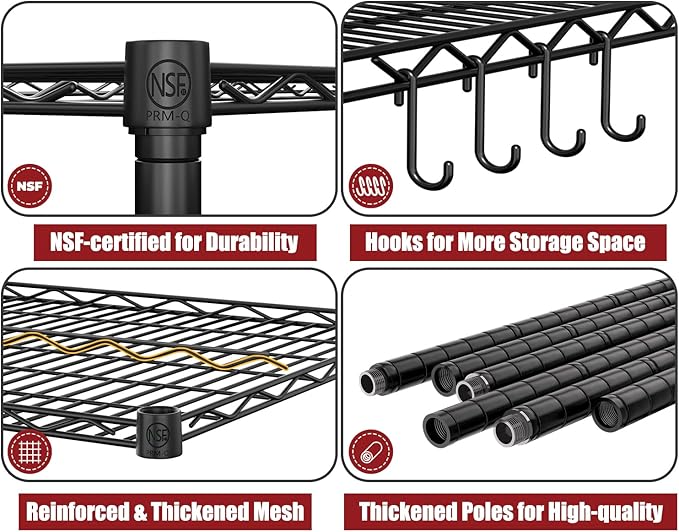 PrimeZone 4 Packs 55.5" W x 24" D x 80" H Heavy Duty Wire Storage Shelves with Wheels, 4 Tier Adjustable NSF Certified Garage Shelving Unit, Rolling Metal Organizer Shelf Rack for Warehouse, Pantry
