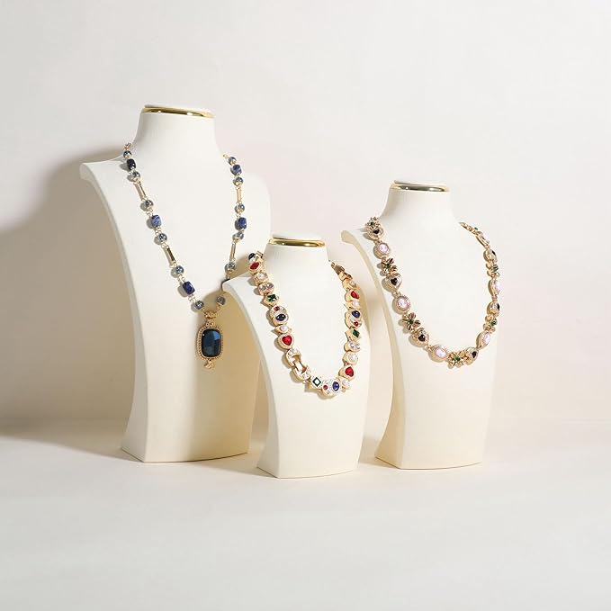 velvet necklace display stand, necklace display holder for selling, bust jewelry display, necklace mannequin display stand【Cream-Medium】