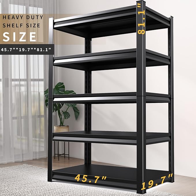 81" H Garage Shelving Heavy Duty Storage Shelves Adjustable Garage Shelves 5 Tier Metal Shelving Unit Utility Rack Shelf for Storage Warehouse Pantry (81 "H x 46 "W x 20" D)