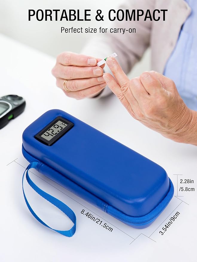 Insulin Cooler Travel Case TSA Approved, Temperature Display Insulin TravelCase, Portable Insulin Pen Cooler Travel Case for Insulin Ice Pack, Travel Diabetic Supplies (Blue)