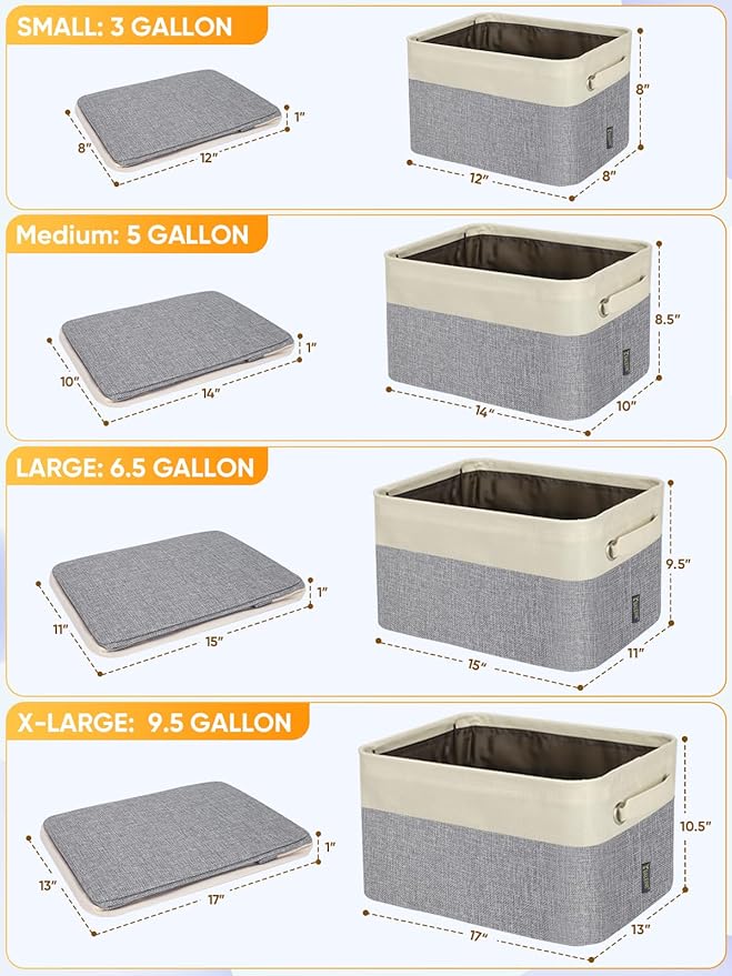 BALEINE 4 Pack Fabric Storage Bins for Shelves, Linen Storage Baskets for Organizing, Decorative Closet Bins for Clothes, Home (Grey, 17''x13''x10.5'')