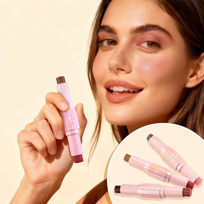 Color Nymph Blush Contour Stick, Cream Blush & Contour Matte Texture Double-end Stick Multiuse Blusher with Butter Bronzer For Cheeks Eyes Lip Vegan & Cruelty-Free - 03# Morocco Plum