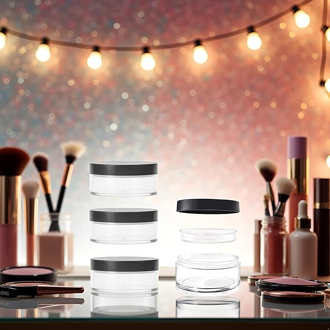 Pack of 4 Capacity 30 ml(1 oz) Empty Reusable Plastic Loose Powder Compact Container DIY Makeup Powder Case with Sifter and Lined Screw Lid Powder Face