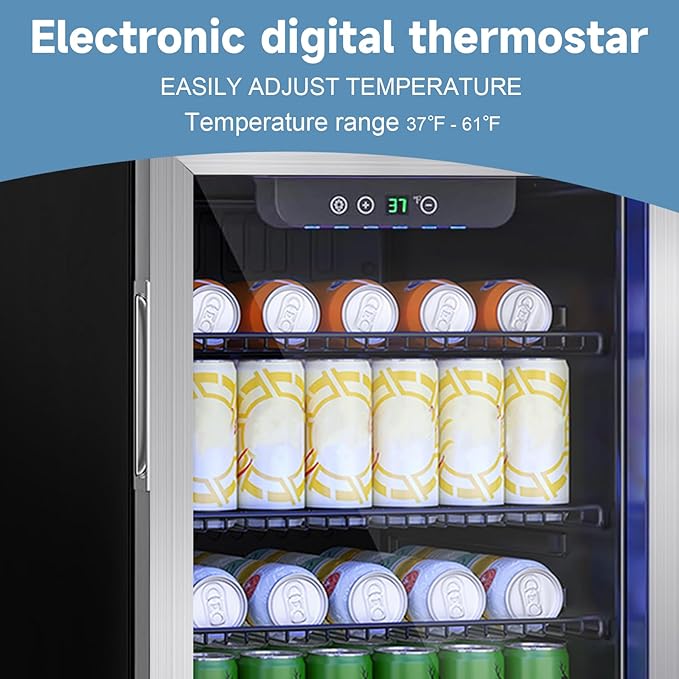 Beverage Refrigerator Cooler, 126 Can Mini Fridge Glass Door for Drinks Soda, Beer, or Wine - Small Refrigerator for Office Bedroom Home Bar, Adjustable Shelves, 3.2 Cu.Ft, Silver