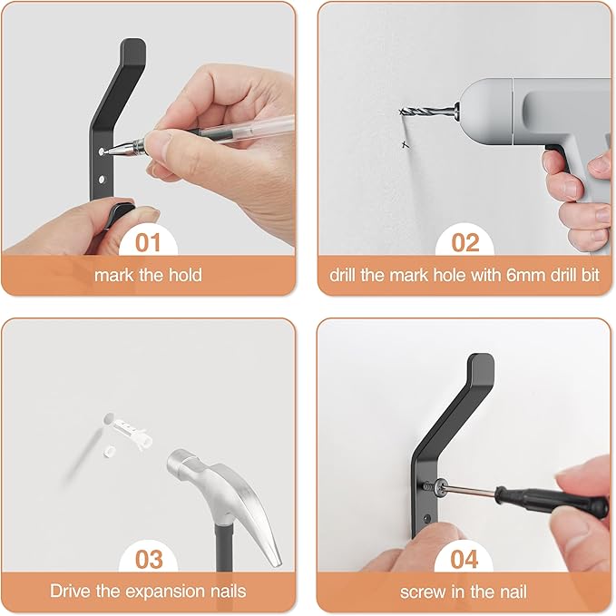 Coat Hooks Wall Mount for Hanging: 20LB Sturdy Hanger for Backpack, Towel, Bag, for Closet, Bathroom, Door, Mushroom, Stainless Black 6 Pack, 3.75"