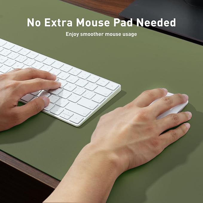 Aothia Leather Desk Pad Protector, Mouse Pad, Office Desk Mat, Non-Slip PU Leather Desk Blotter, Laptop Desk Pad, Waterproof Desk Writing Pad for Office and Home (31.5" x 15.7",Olive Green)