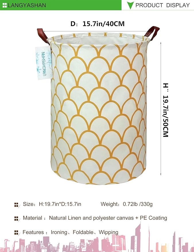 LANGYASHAN Laundry Basket Canvas Fabric Collapsible Organizer Basket for Storage Bin Toy Bins Gift Baskets Bedroom Clothes Children Nursery Hamper (gold egg)