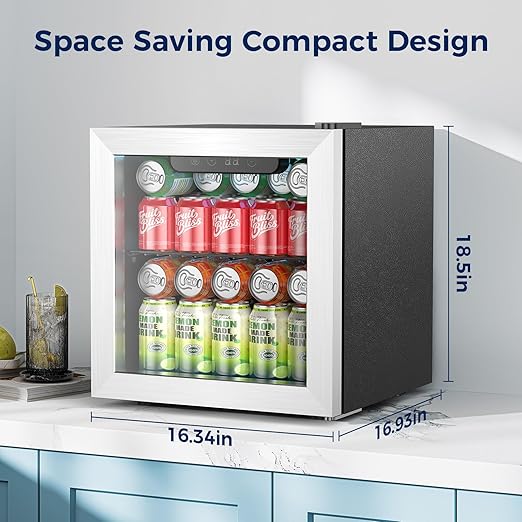 Beverage Refrigerator, 50 Cans Commercial Mini Fridge Cooler, 1.3 Cu.ft with Glass Door, Adjustable Shelves, Digital Temperature Freestanding Small Drink Fridge Soda Beer or Wine for Home Dorm Bar