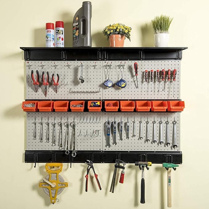 Ultrawall Pegboard Wall Organizer, 48 X 36 inch Garage Storage Pegboard with Hooks Storage Bins Tool Board Panel Tool Organizer, 72pcs