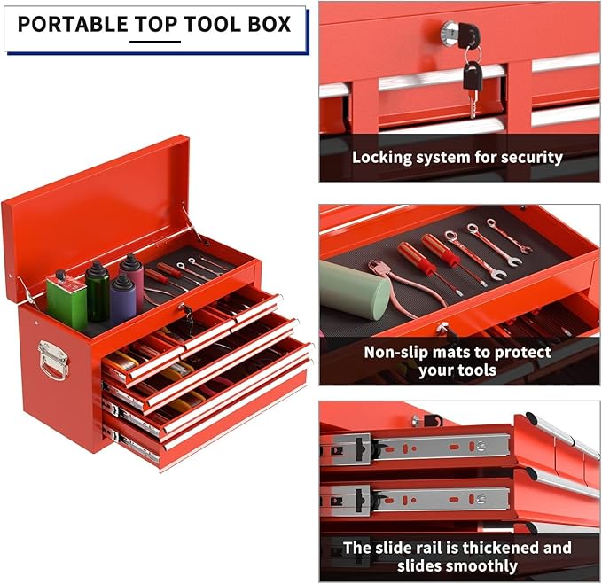 8-Drawer High Capacity Rolling Tool Box with Wheels,Rolling Tool Chest with Drawer,Tool Box on 4 Wheels with Lock, Tool Storage Cabinet Removable Portable Box for Garage Warehouse (Red)