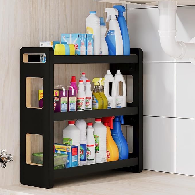 Bathroom Counter Organizer,Bathroom Counter Shelf,Bathrooms Organizers,Under Sink Organizer,Cologne Organizer For Men,Cologne Stand,Spice Rack,Cabinet Organizers(Black 3 Tier)
