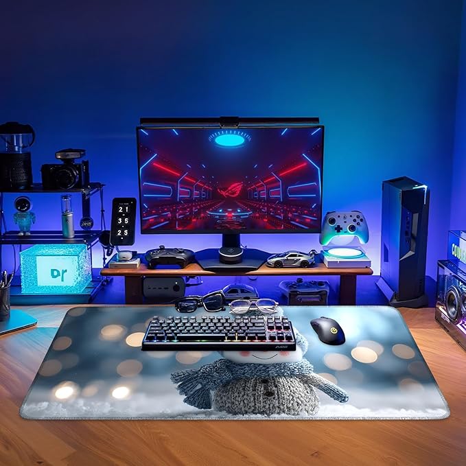 Christmas Snowman Gaming Mouse Pad 35.4"x15.7"Desk Mat Anti-Slip Rubber Base & Durable Stitched Edges for Gamers Smooth Mouse Writing Surface for Desk Office/Home