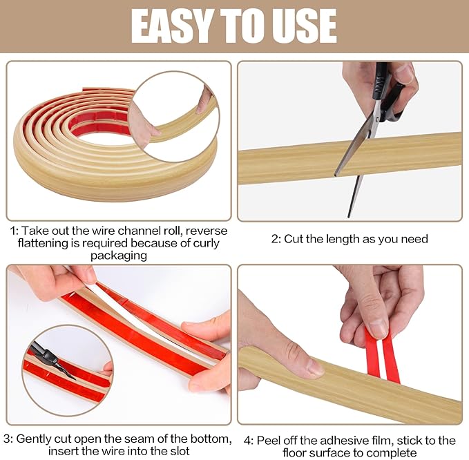Floor Cord Cover Self Adhesive Cord Hider,3.3FT Cable Management, Extension Strip Protector for Wires, Prevent Cable Trips for Offices, Gyms, Exhibitions Cavity:0.47"(W) x0.35(H) WoodLightyellow
