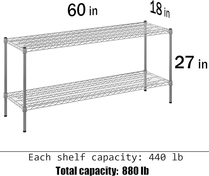 18" Deep x 60" Wide x 27" Height Wire Shelving Kit | 2-Tier | NSF Commercial Storage Rack Unit