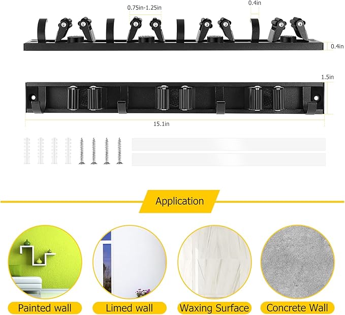 SLIIMU Movable 30'' Broom and Mop Holder Wall Mount with Sliding 7 Racks 8 Hooks, Storage Organizer Wall Hanger, Cleaning Tool Hanging Grippers for Kitchen Bathroom Garden Garage Laundry Home Closet