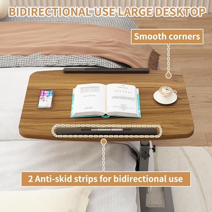 Laptop Lap Desk, Mobile Adjustable Overbed Bedside Table with Wheels, Portable Standing Bed Desk, Rolling lapdesk Lap desks for Adults with Casters& Mouse Pad
