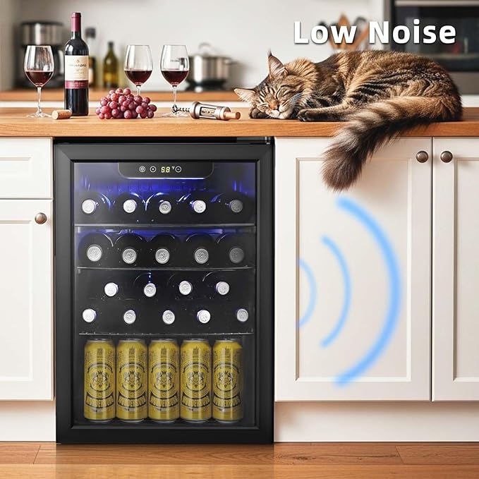 Antarctic Star 16 Bottle Wine Cooler Beverage Refrigerator Small Mini Wine Cellar Beer Soda Clear Glass Door Bar Fridge Quiet Operation Compressor Adjust Temp Control Freestanding, 2.5 Cu. Ft