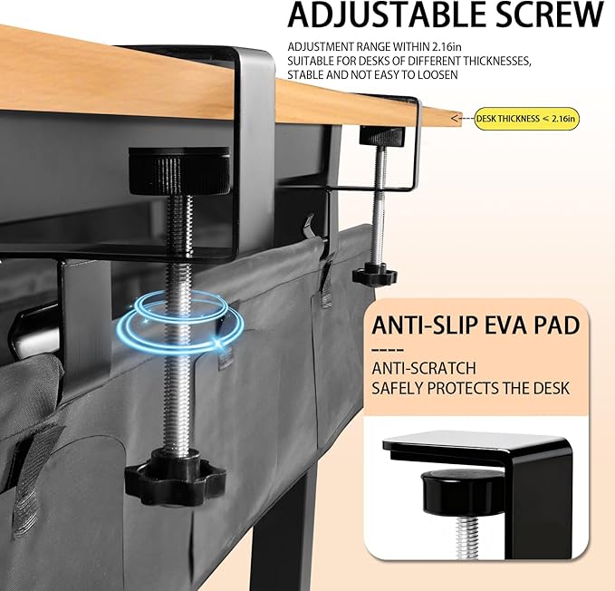 Under Desk Cable Management Tray, 36" No Drill Standing Desk Cable Organizer, Fabric Tray for Power Strips, Adapters & Cables, Black