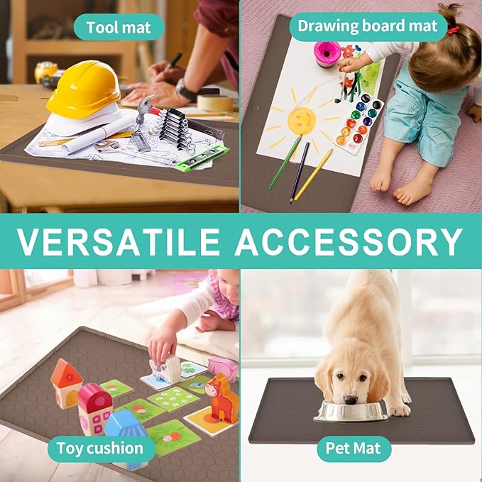 Under Sink Mat for Kitchen, Silicone Waterproof Liner, Flexible Organizer Tray with Drain Hole, 3.7 Gallons Capacity, Easy to Clean