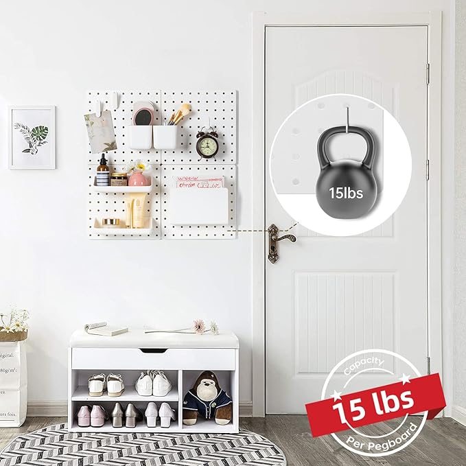 VUSIGN Peg Board Combination Kit, 22"x22" Pegboards and Accessories for Wall Organization with Two Installation Modes, Pegboard Wall Organizer for Office, Home, Desk,White Peg Board
