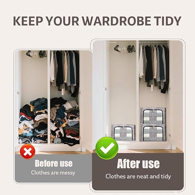 Storage Bins for Clothes,66L Waterproof Stackable Bag,Large Clothes Storage Bins with Lids | for Bedroom Home Apartment Closet Fabric Bed Sheets Comforter Toys Garment Organization