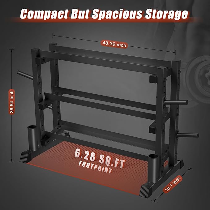3-Tier Dumbbell Rack, 1200LB Capacity Adjustable Weight Rack for Home Gym, Heavy-Duty Weight Stand for Dumbbells Kettlebells & Weight Plates(Rack Only)