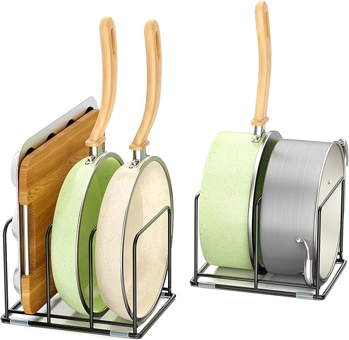 Pan and Pot Organizer Rack, Cutting Board Organizer for Cookie Sheet,Frying Pan inside Cabinet,Baking Pan, Tray Organizer for Kitchen Storage - Total 5 Compartments(2 Pcs)