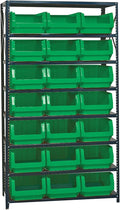 Quantum MSU-532GN Heavy-Duty Modular Magnum Steel Shelving Storage Rack Unit for Manufacturing Healthcare Distribution | (8) Shelves; (21) QMS532 Green Bins | 42"W x 18"D x 75"H, Gray, Carbon Steel