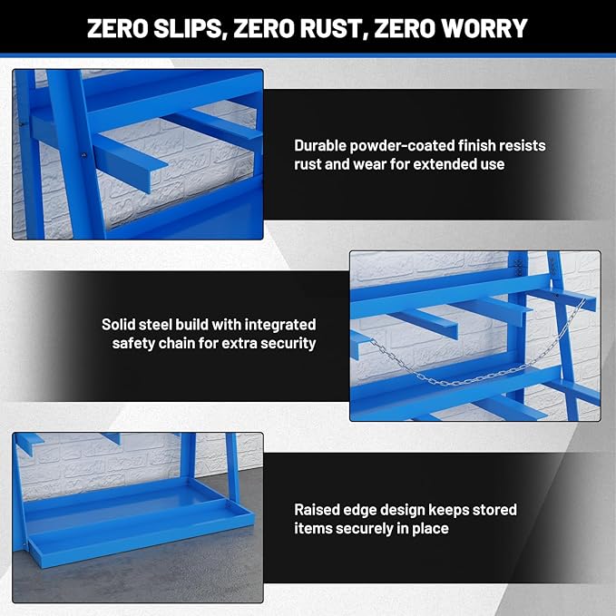 Vertical Bar Rack, 3000 LB Capacity Heavy-Duty Steel Lumber Storage, 39" W x 24" D x 84" H Pipe Organizer Rack with Safety Chain, Wall-Mounted for Garage Workshop