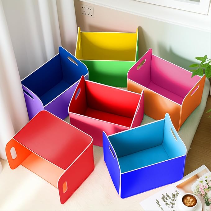 6 Pcs 14x10 Inch Colorful Felt Rectangular Storage Bins Collapsible Storage Basket with Handle for Shelves Closet Bedroom Office Clothes Book Holiday Christmas Stuff Organizer(Rainbow)