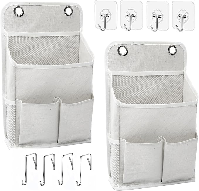 2-Pack Hanging Storage Organizer, Over The Door Hanging Bags/Wall Baskets Storage with Pockets for Home, RV, Office and More (2, White)