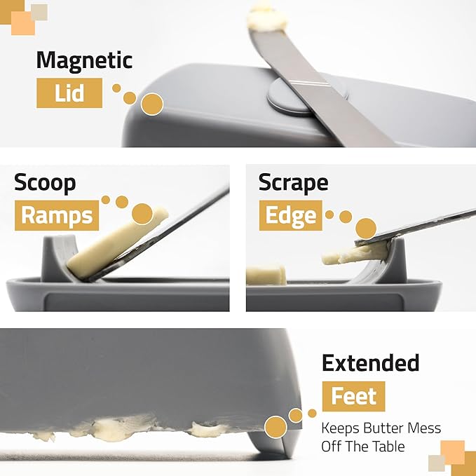 Butter Hub Butter Dish with Lid and Knife, Magnetic Butter Keeper, Easy Scoop, No Mess Lid, Plastic, Dishwasher Safe (Aqua)