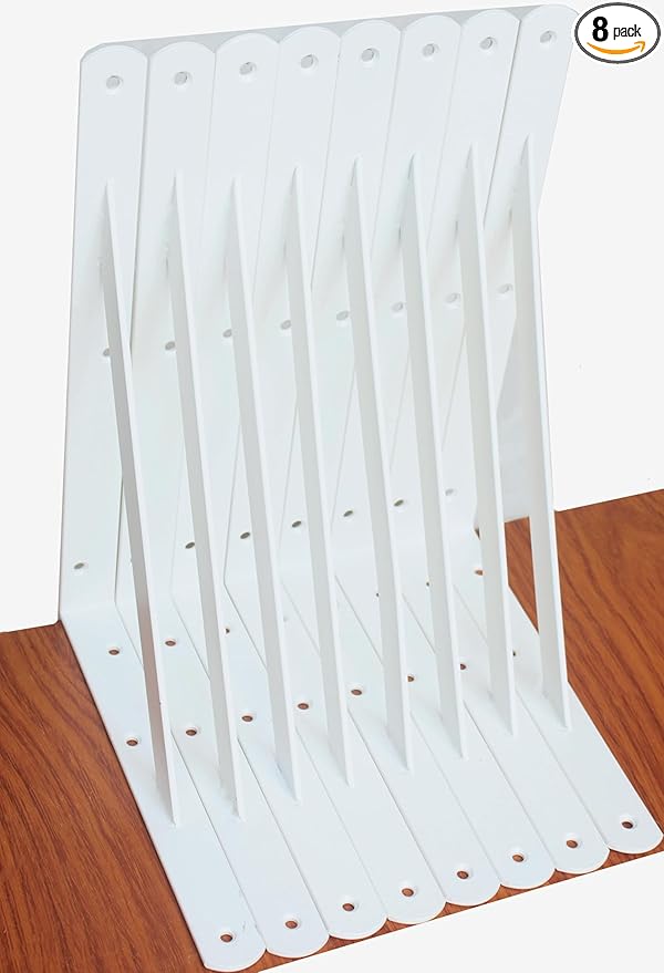 8 Pack L10 x H 8" White Heavy Duty Shelf Brackets with Screws Metal Shelf Brackets Shelf Support Angle Brackets for Shelves L Brackets Heavy Duty Floating Shelf