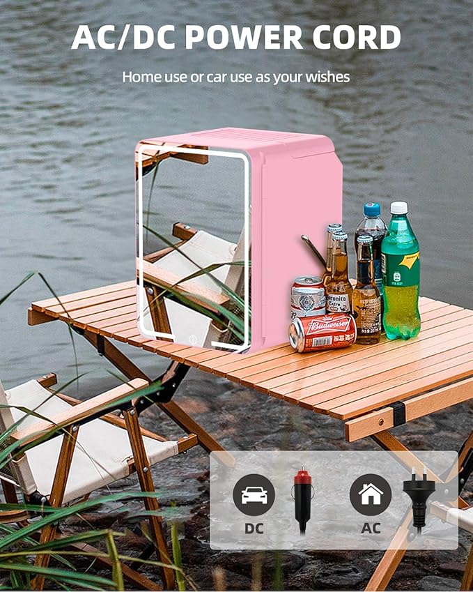 12L Skincare Fridge with Mirror & LED Lighting, 3-Mode Dimmable, Cooler & Warmer for Makeup, Cosmetic, Beauty, Portable Mini Beauty Fridge for Bedroom, Vanity, Car & Home Use