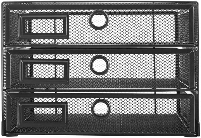 Annova Desk Organizer Wire Mesh 3 Tier Sliding Drawers Paper Sorter/Multifunctional/Premium Solid Construction for Letters, Documents, Mail, Files, Paper, Kids' Art Supplies (Black)