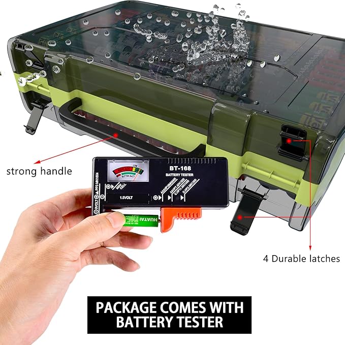 ALCYON Large Capacity 269 Battery Organizer Storage Case with Tester, Double-Side Battery Holder Container for AA AAA AAAA C D 9V Lithium 3V CR123 CR1632 18650 Batteries(Box Only) (Lighting Green)
